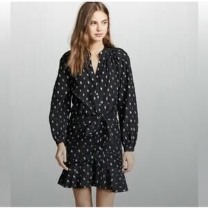 VERONICA BEARD Black Pastel Metallic Jacquard ALIA Ruched Ruffle Mini Dress